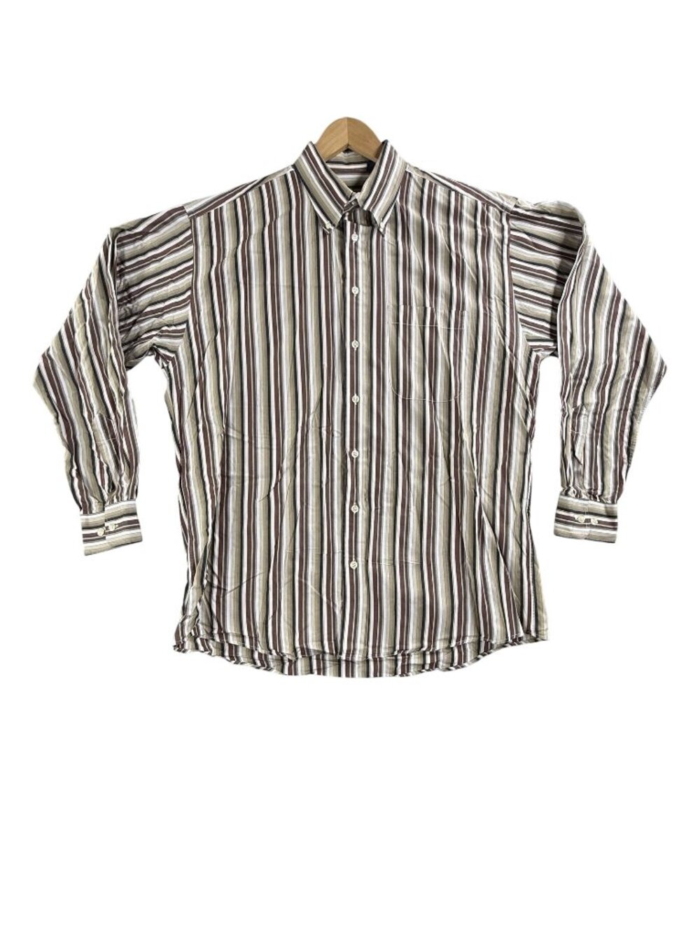 Burberry London Dress Shirt Mens Large Brown Stripe Button Down Cotton USA Made